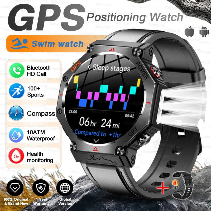 T-rex 3 ultra militar grau gps relógio inteligente 10atm à prova dwaterproof água bússola altímetro barométrico amoled masculino hd chamada esportes smartwatch