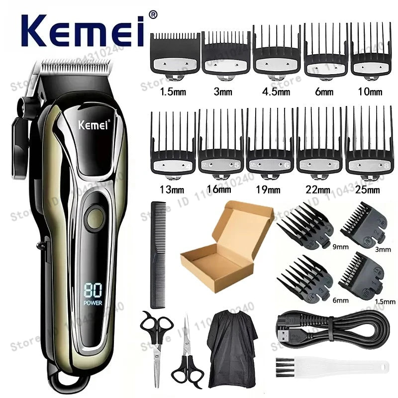 Máquina de Cortar Cabelo Elétrica Multifuncional Kemei Km-PG1990A, Aparador Recarregável Profissional com Cabeça Ajustável