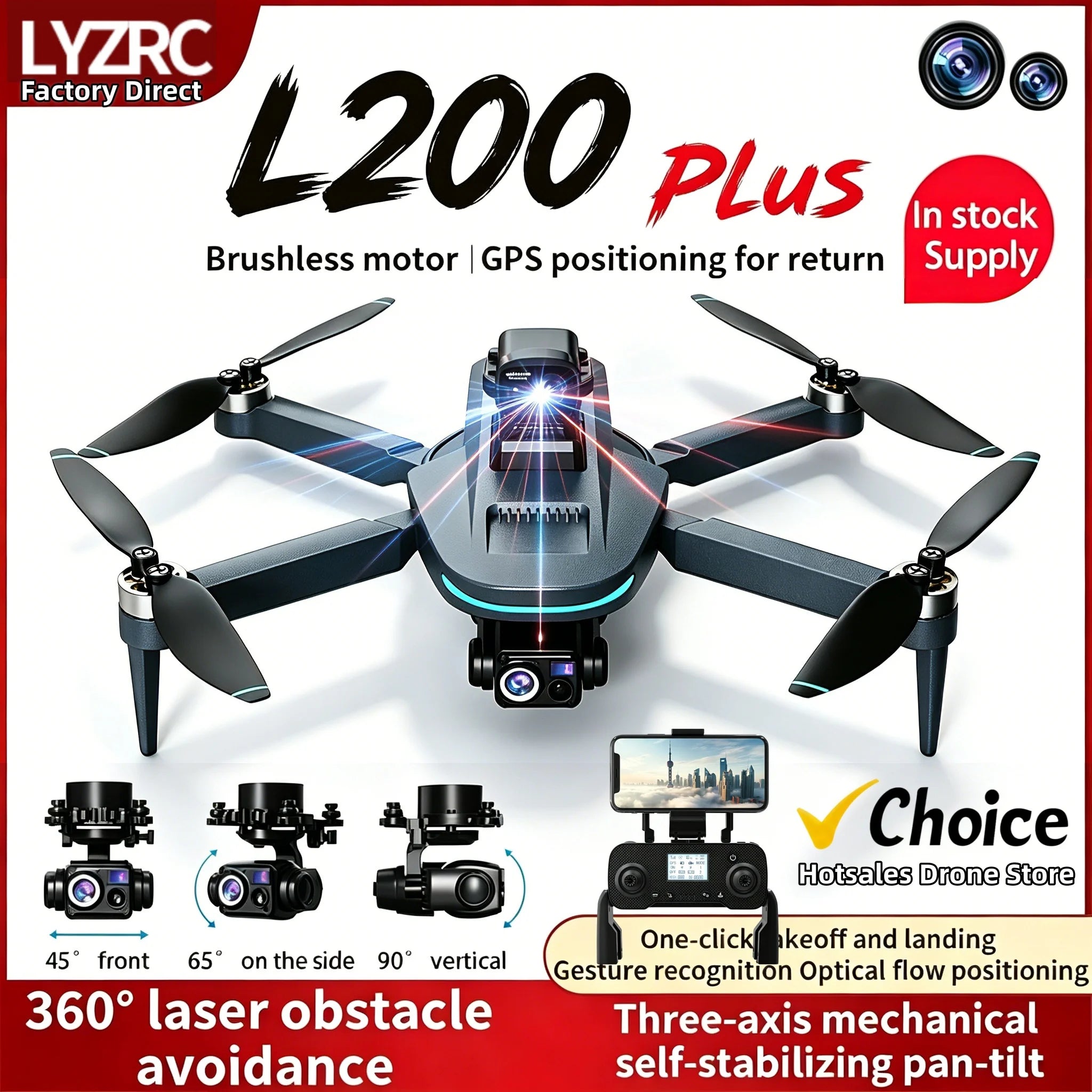 Novo Drone GPS L200 Plus de Fábrica com Câmera Profissional 4K HD, Lente Dupla e Gimbal de 3 Eixos 360 °   Quadcopter RC com Evitação de Obstáculos a Laser e Motor Sem Escovas