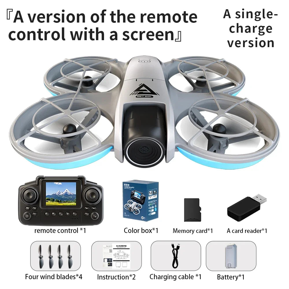 E69 mini drone câmera hd para evitar obstáculos fotografia aérea sem escova câmera dupla profissional com tela quadcopter