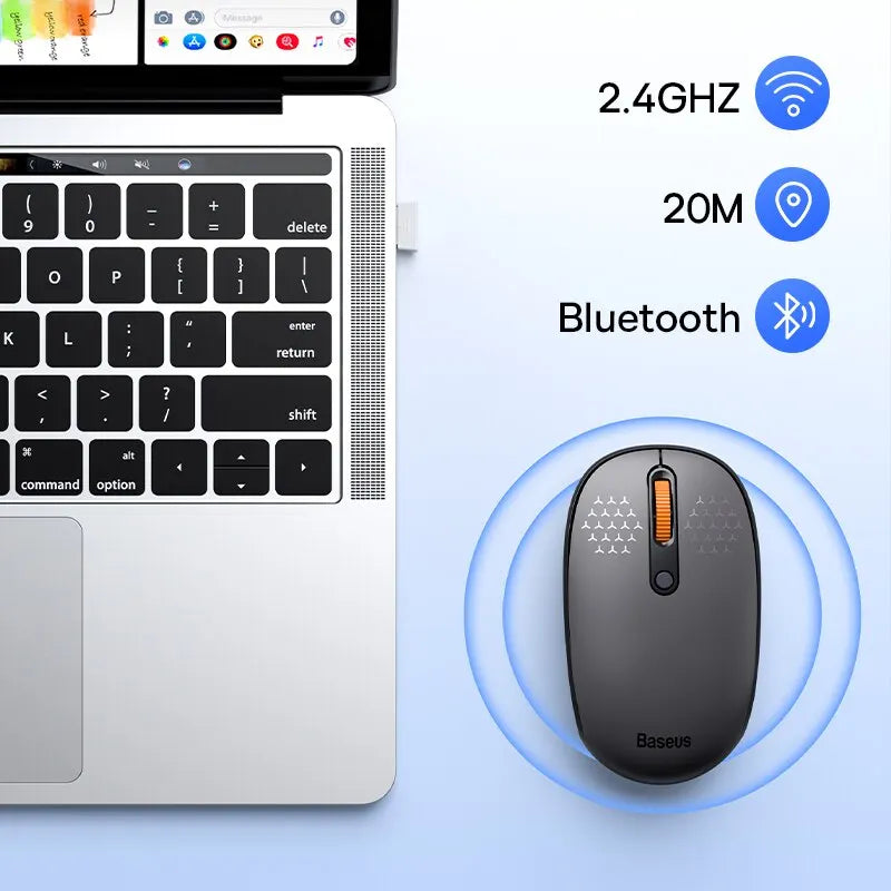 Baseus-F01B Mouse Bluetooth sem fio, Mouse 2.4G, 1600 DPI, Clique Silencioso para MacBook, Tablet, Laptop, PC, Acessórios para Jogos, Bluetooth 5.0