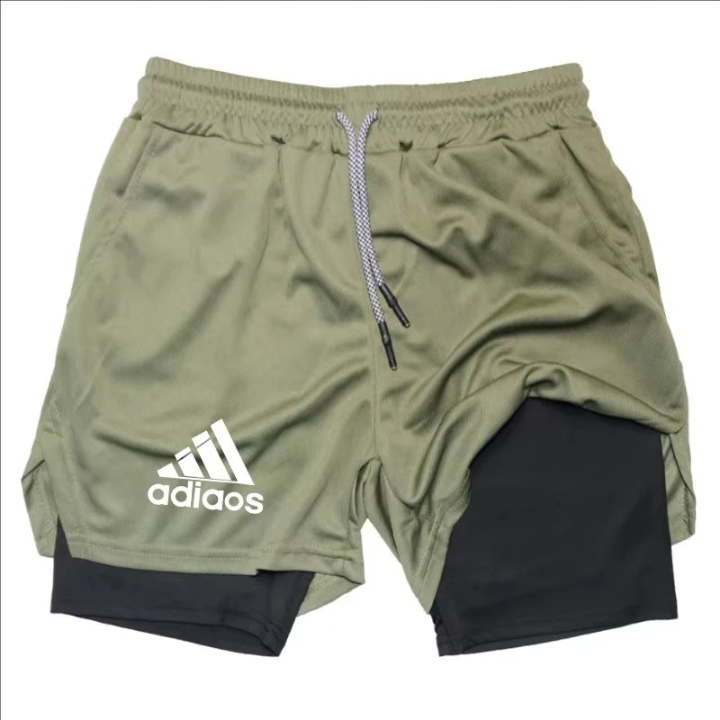 Shorts de compressão masculino verão ginásio fitness correndo treinamento esportes shorts dois-em-um malha respirável shorts de secagem rápida