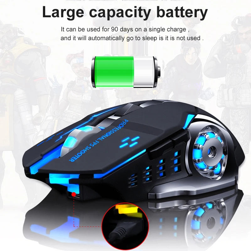 Rato sem fio recarregável para jogos, computador silencioso, bluetooth, 2.4g, usb, retroiluminação mecânica, pc gamer, mouse para computador
