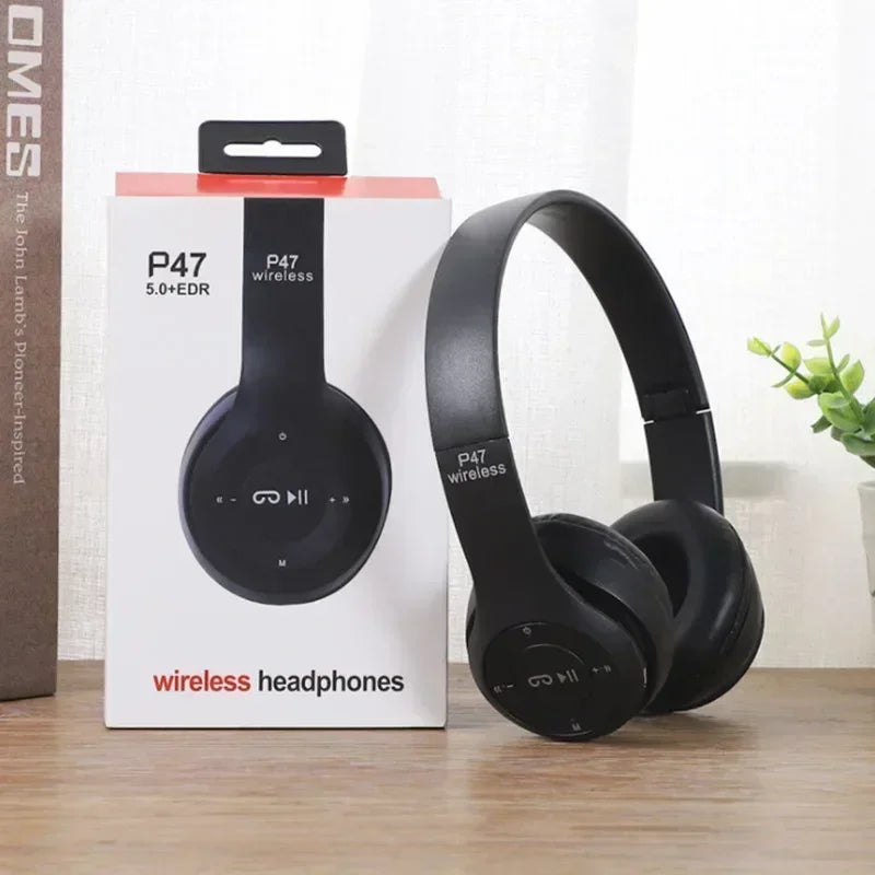Fone de Ouvido Bluetooth Sem Fio P47 com Microfone, Headset Dobrável, Som HiFi com Graves, Fone de Ouvido Estéreo para Smartphones, TV e Jogos