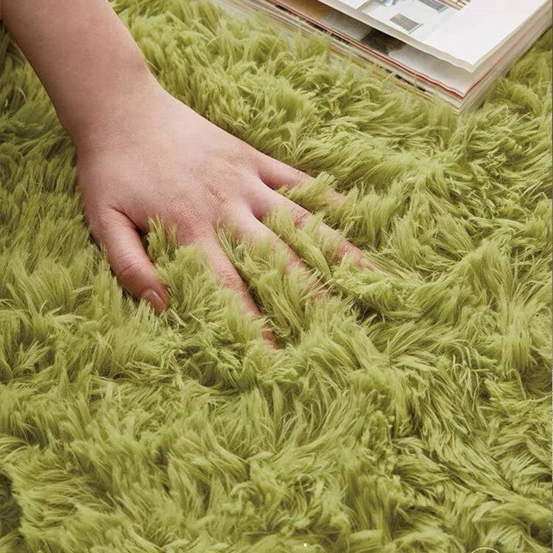 Tapete de pelúcia sala de estar sofá mesa de café verde rosa fofo cobertores macios área tapetes quarto das crianças antiderrapante decoração de casa