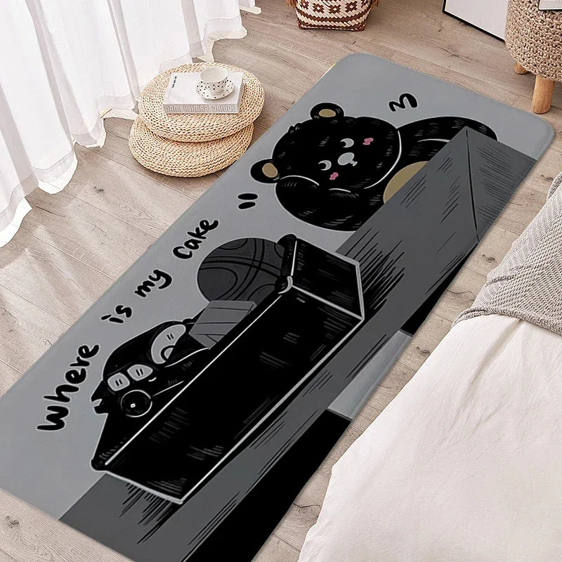 Tapete para quarto infantil, gato preto, adorável, quarto infantil, antiderrapante, banheiro, porta de entrada, decoração de casa