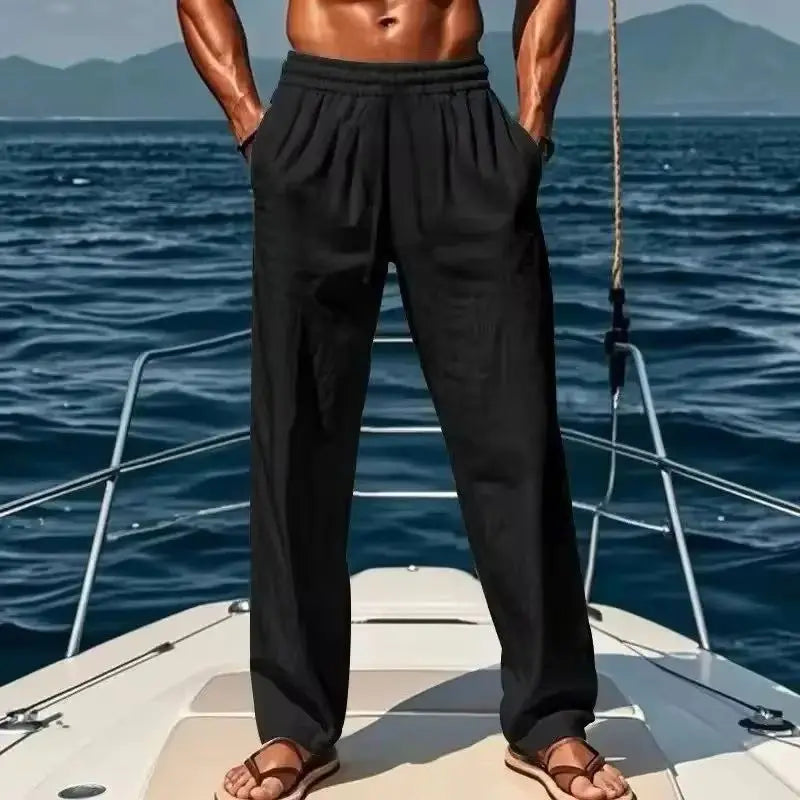 Calças masculinas de linho de algodão 2025 verão novas calças casuais soltas cintura alta respirável plus size haren calças emagrecimento calças largas