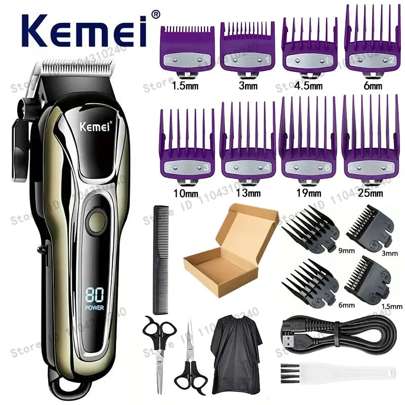 Máquina de Cortar Cabelo Elétrica Multifuncional Kemei Km-PG1990A, Aparador Recarregável Profissional com Cabeça Ajustável