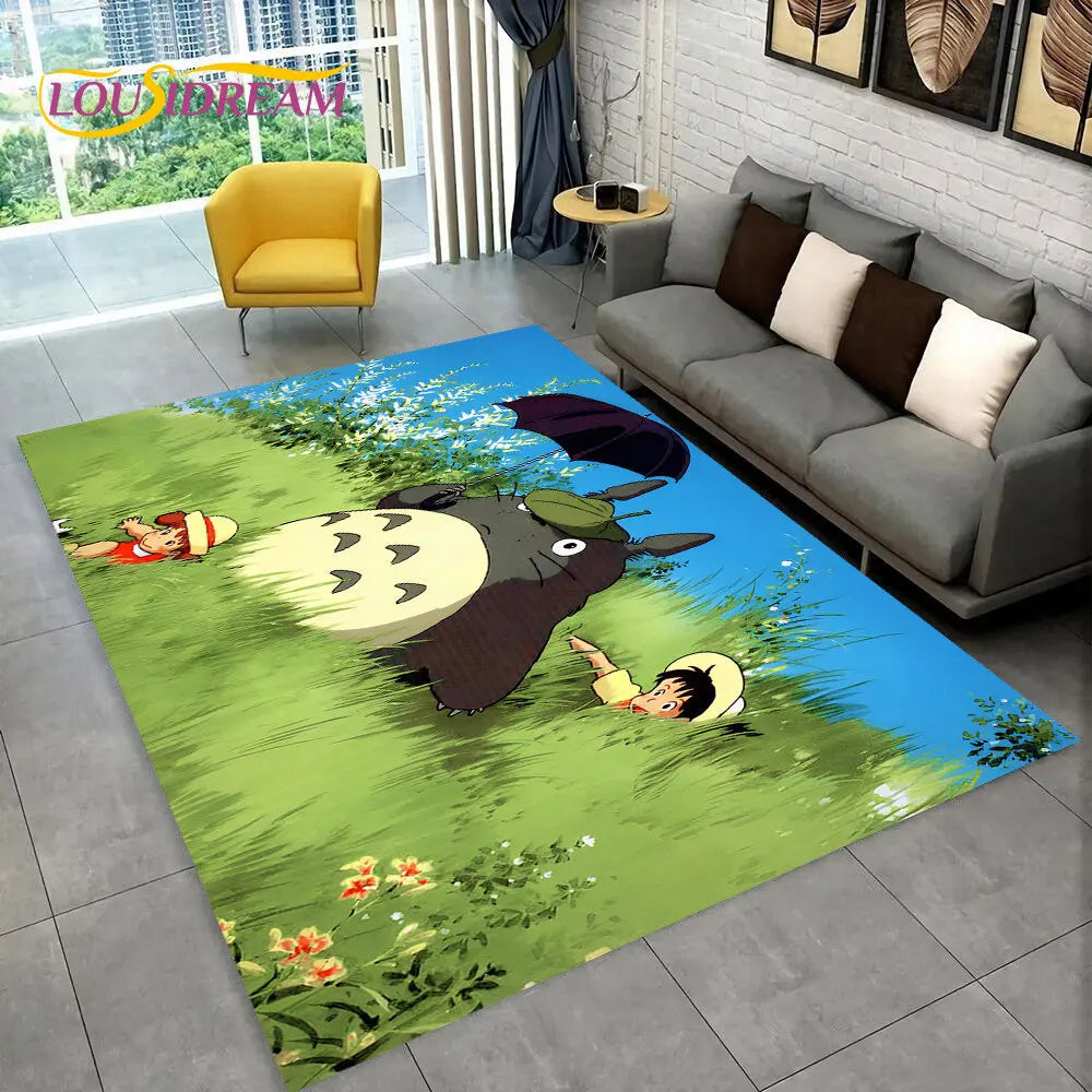 Tapete de Área 3D Antiderrapante Infantil com Desenho Animado O Meu Vizinho Totoro, para Sala de Estar, Quarto, Sofá e Decoração de Porta