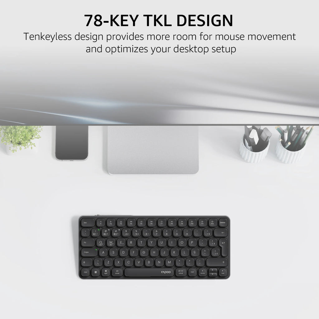 Rapoo E9050L/9010M ABNT2 Português Brasil Multi-Dispositivo Bluetooth Teclado Sem Fio Cor Preta com Chave Multimídia