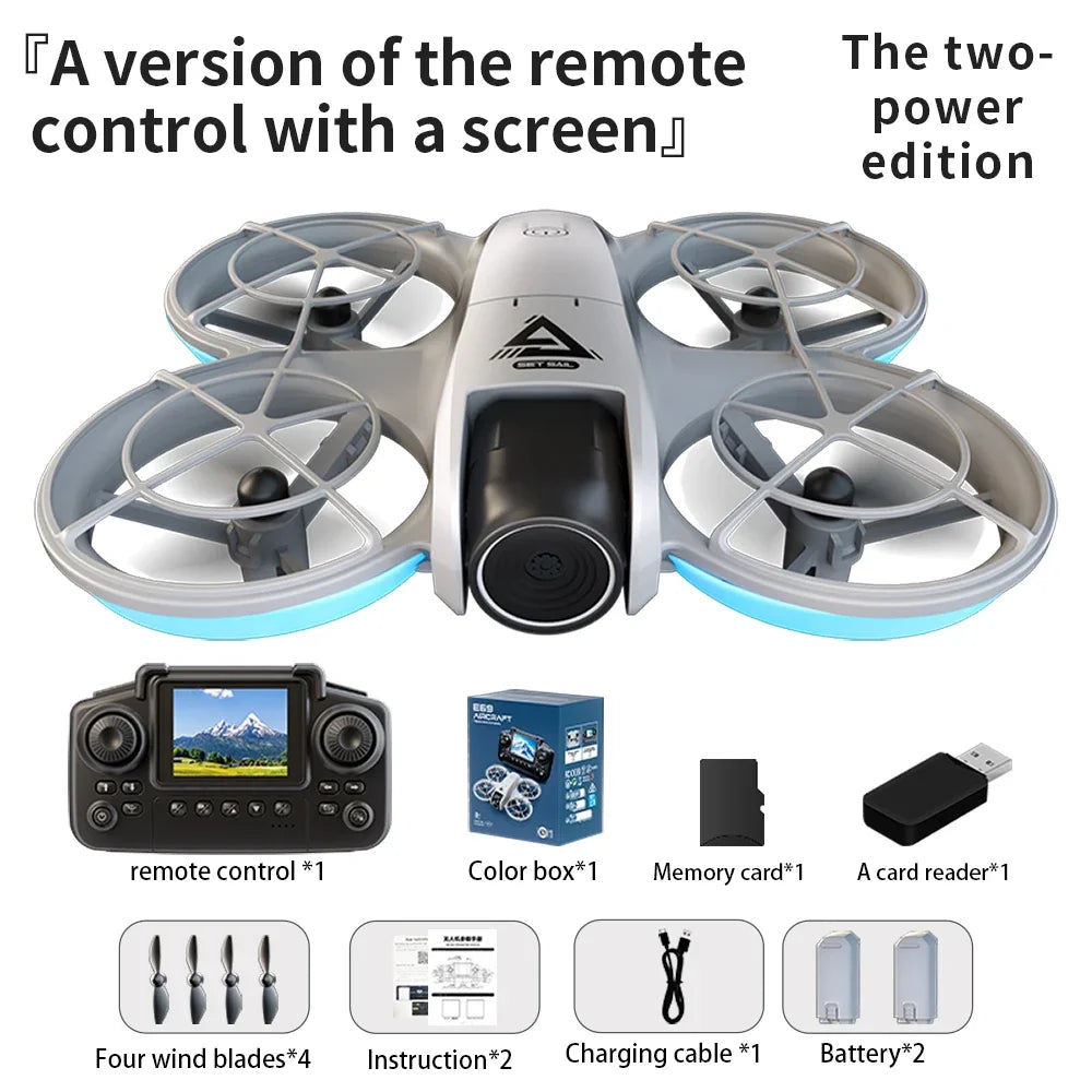 E69 mini drone câmera hd para evitar obstáculos fotografia aérea sem escova câmera dupla profissional com tela quadcopter