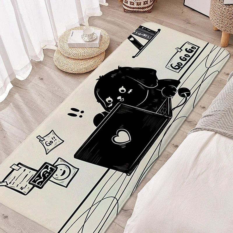 Tapete para quarto infantil, gato preto, adorável, quarto infantil, antiderrapante, banheiro, porta de entrada, decoração de casa