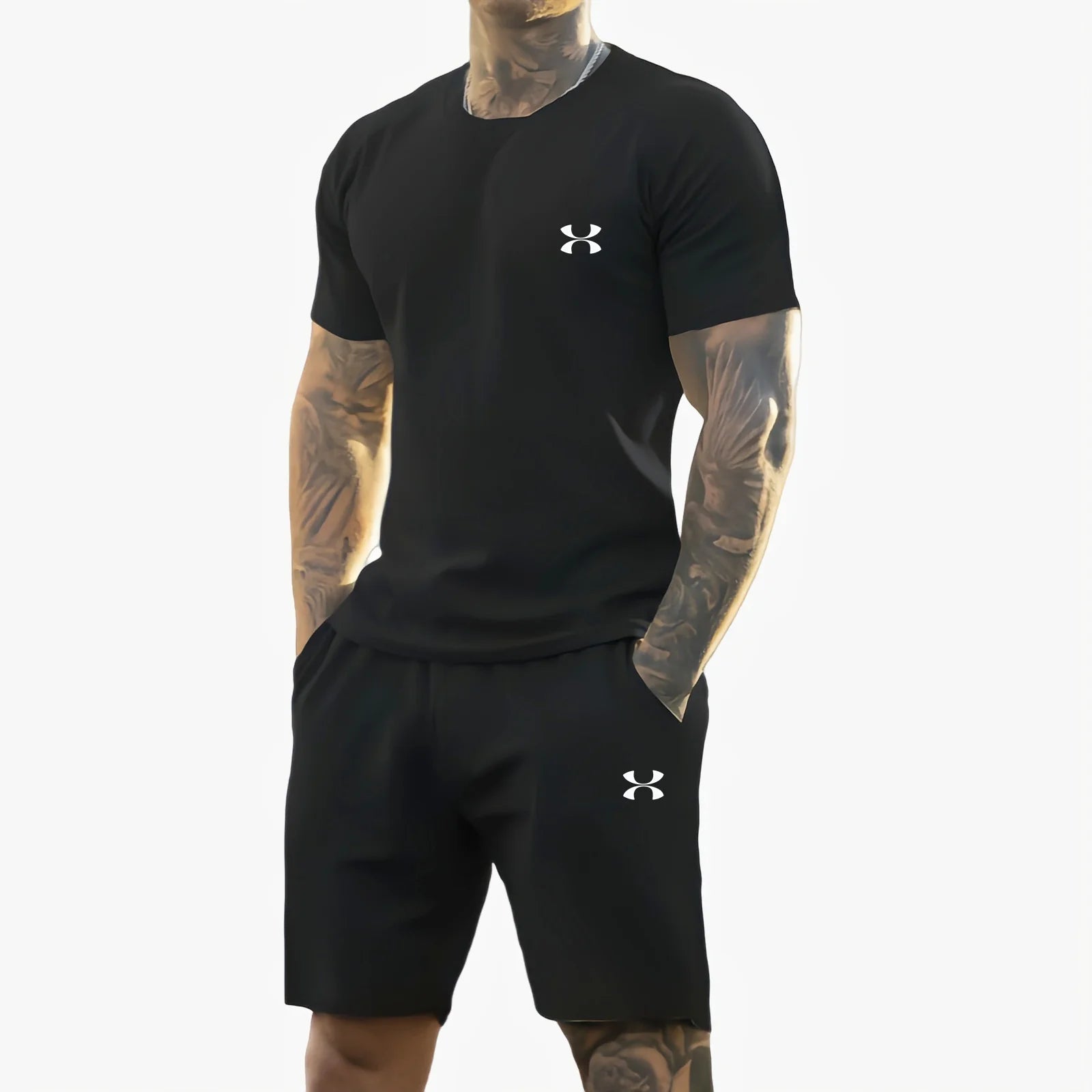 2025 verão novo masculino impresso camiseta de manga curta + shorts terno, roupas esportivas casuais, respirável ao ar livre casual camiseta masculina,
