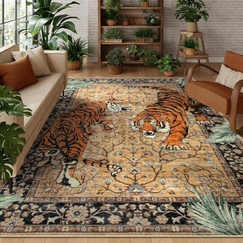 Tapete para sala de estar, selva, tigre, decoração de casa, área grande, quarto, lavável, máquina de café, cozinha