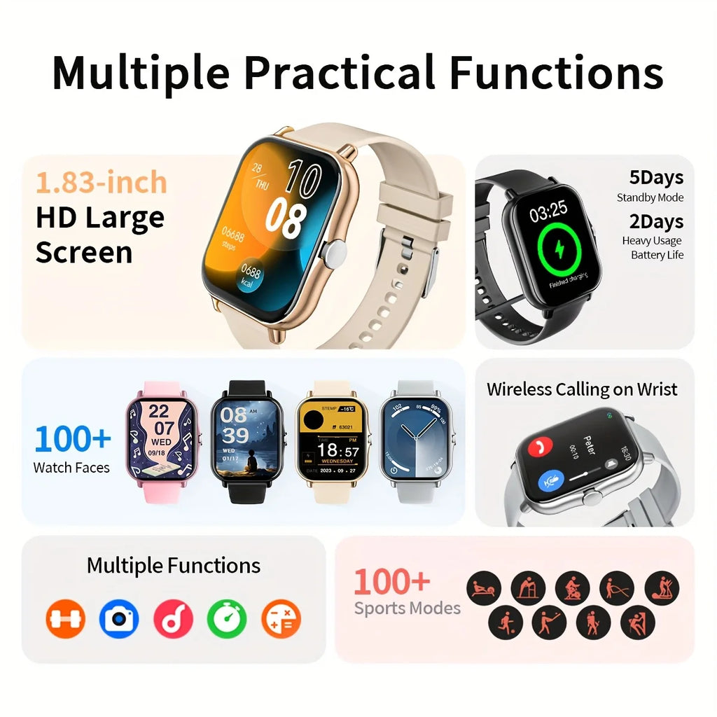 G.l wear novo smartwatch 1.83 polegadas display hd bluetooth chamando freqüência cardíaca atividade rastreamento smartwatch masculino feminino presente do feriado