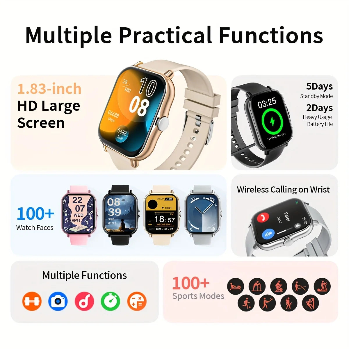 G.l wear novo smartwatch 1.83 polegadas display hd bluetooth chamando freqüência cardíaca atividade rastreamento smartwatch masculino feminino presente do feriado
