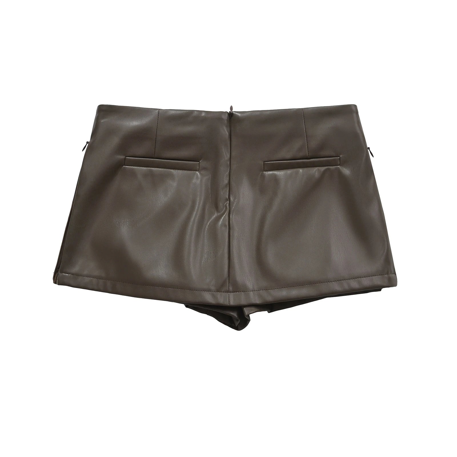 Mini saias de couro falso elegante moda coreana preto saias do plutônio para mulher saia de cintura baixa zip up saia dividida com shorts marrom