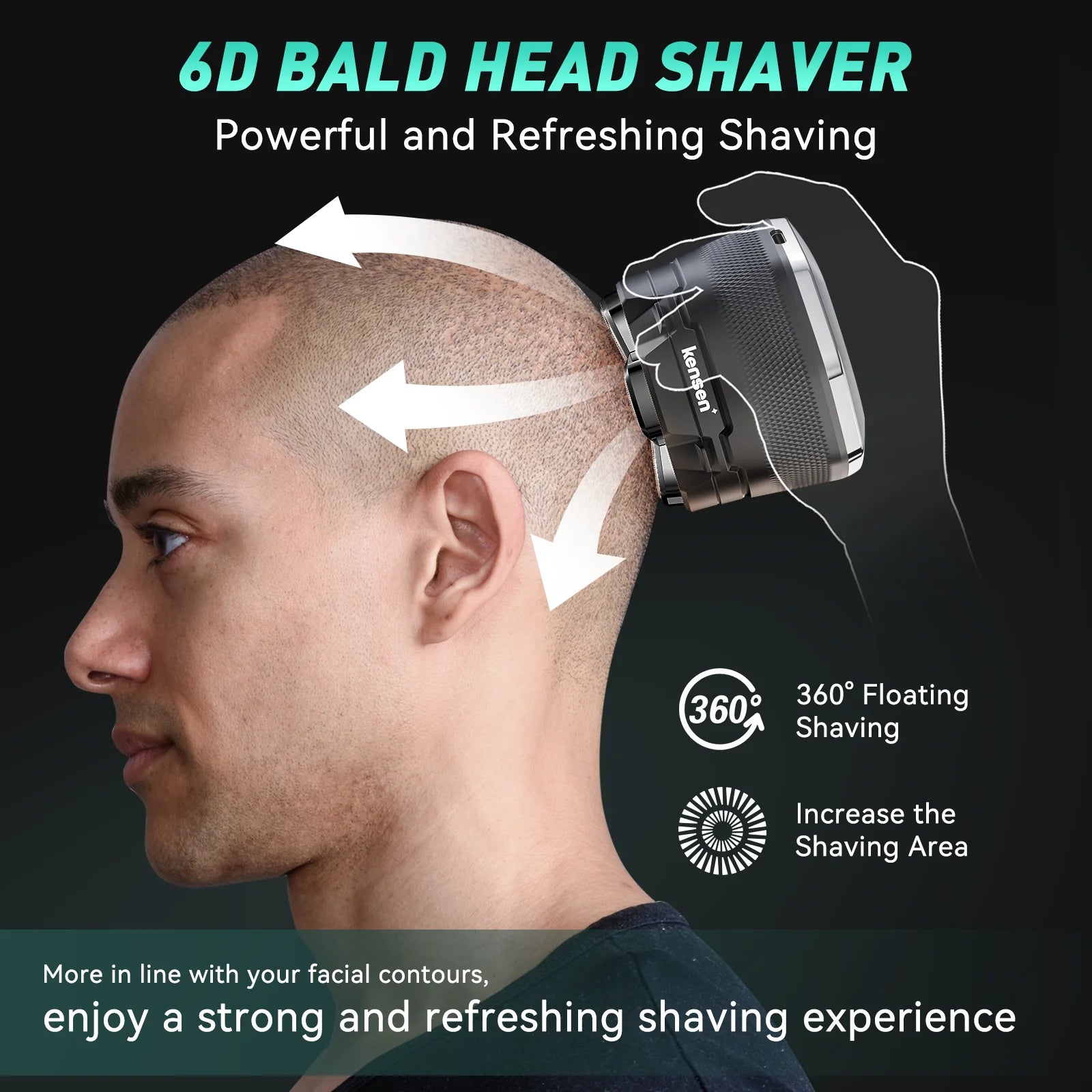 Kensen barbeador de cabeça elétrica para homens carecas 6d barbeador magnético aparador de barba recarregável usb display led à prova dwaterproof água barbeadores de barba