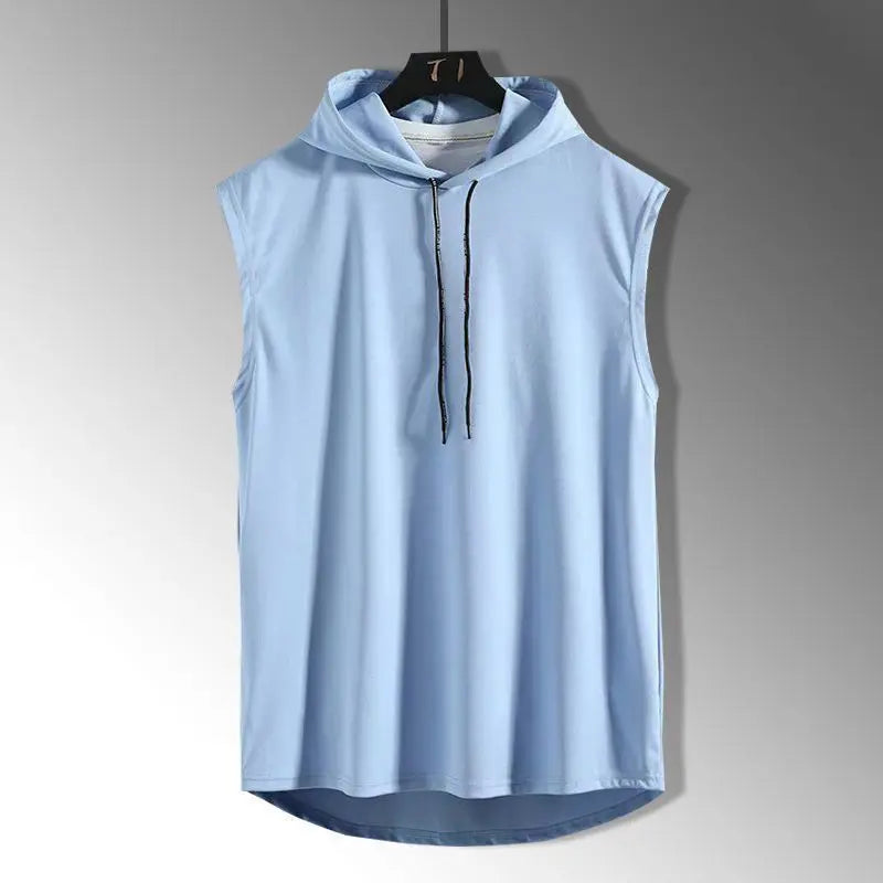 Cor sólida 2023 marca nova regata masculina colete sem mangas camisetas para masculino com capuz homem coletes topos hip hop regata masculina t camisa