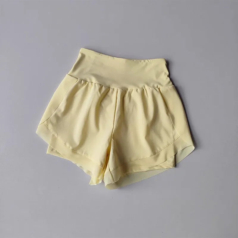 Calções esportivos femininos de verão malha 2 em 1 shorts de yoga de secagem rápida respirável shorts de fitness cintura alta fitness correndo shorts