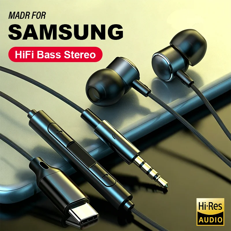Fones de Ouvido Samsung USB Tipo C com Conector de 3,5mm, Fones de Ouvido com Controle por Cabo, In-ear, HiFi Bass Stereo para Galaxy S25 S24 S23