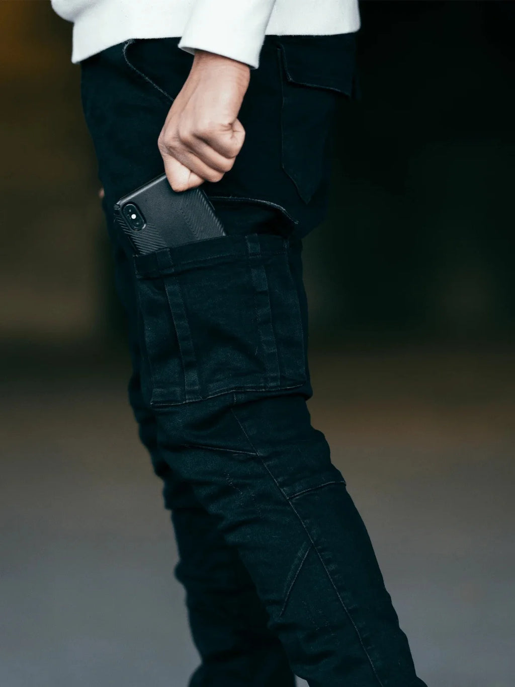 Novos calças de brim dos homens lavar cor sólida multi bolsos denim meados de cintura carga jeans plus size fahsion calças casuais masculino uso diário