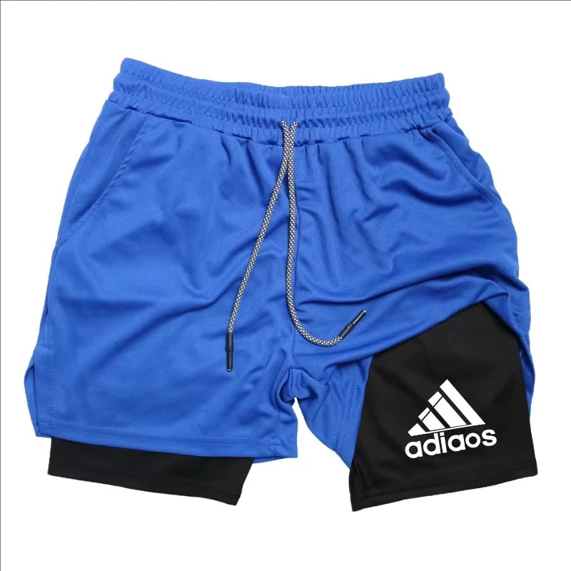 Shorts de compressão masculino verão ginásio fitness correndo treinamento esportes shorts dois-em-um malha respirável shorts de secagem rápida