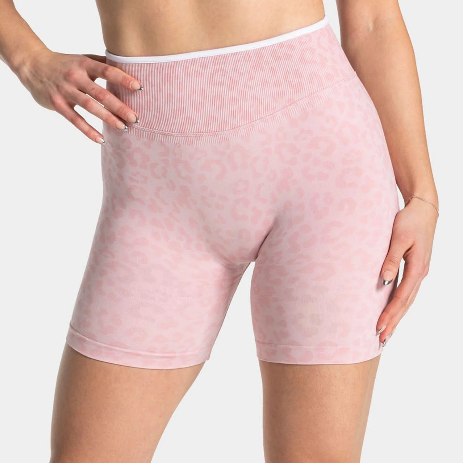 Shorts de ioga com estampa de leopardo, shorts esportivos femininos sem costura para academia, cintura alta, push up, fitness, ciclismo