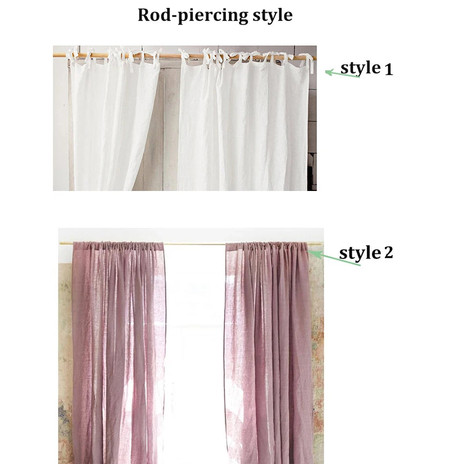 Cortina com Rod Pocket for Window, 100% Linho, Filtragem de Luz, Farmhouse Living Room, Children Bedroom, Environmental, Linen