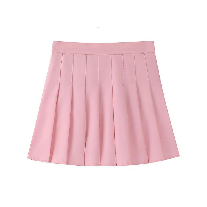 1 pçs primavera verão das mulheres mini saias meninas saias plissadas senhora cintura alta bonito saia rosa estudante saia curta jk uniforme saias