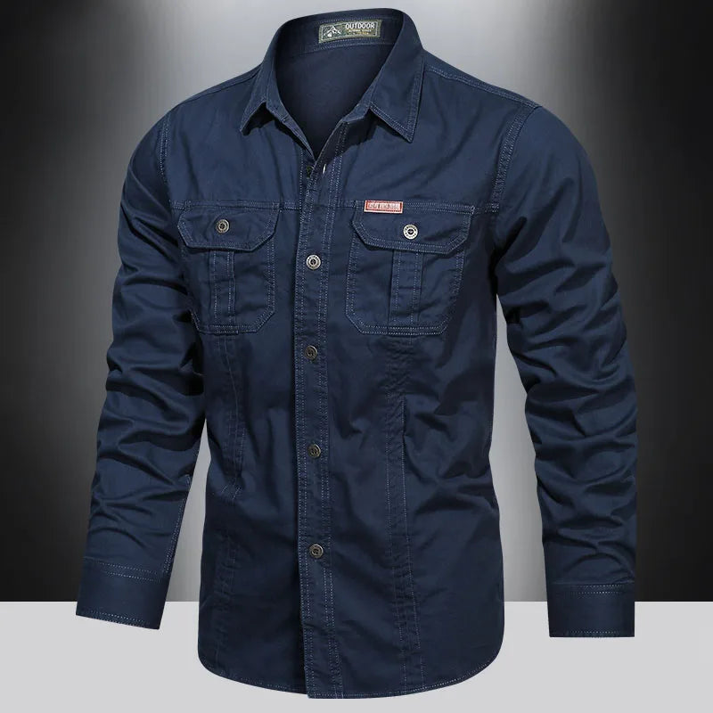 2023 camisa de carga dos homens manga longa camisas casuais algodão alta qualidade camisa militar overshirt roupas marca blusas pretas 5xl