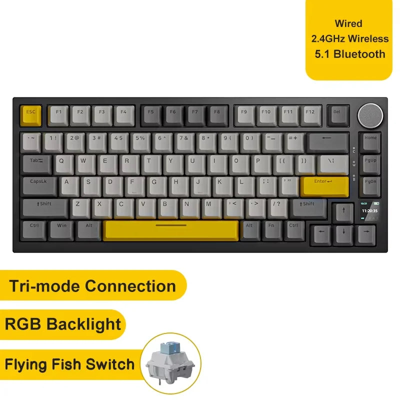 AJAZZ AK820 com fio com botões de volume rotativos, teclas hot-swap para teclados mecânicos de escritório e casa