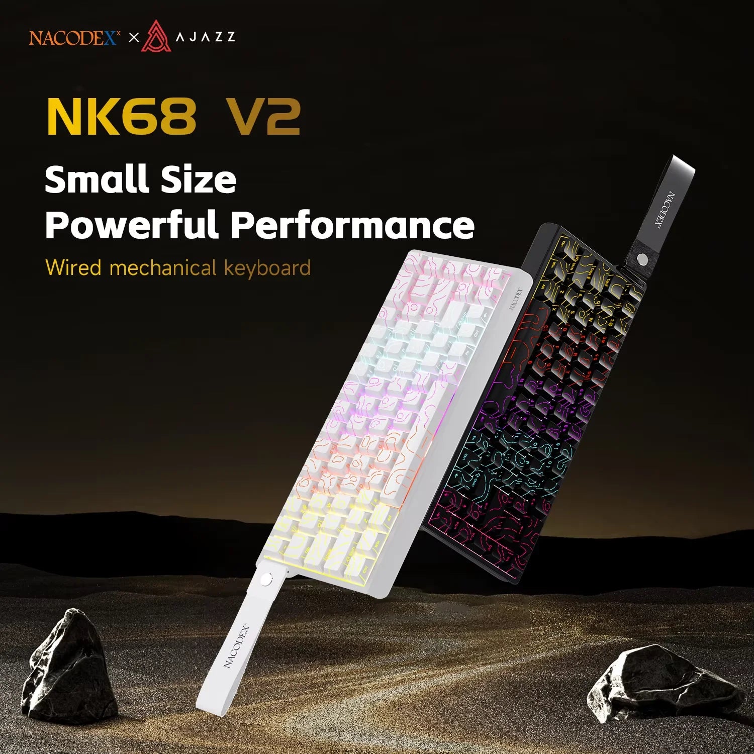 Teclado Mecânico AJAZZ NK68V2 com Fio, Modo Único, Portátil para Jogos, RGB, Hot-Swappable, Leve para PC