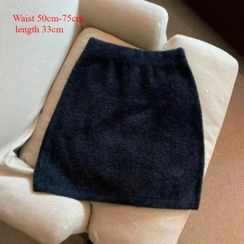 Cintura elástica magro feminino saia curta sexy elegante all-match básico mini saia inverno doce casual malha imitação de pele de vison saia