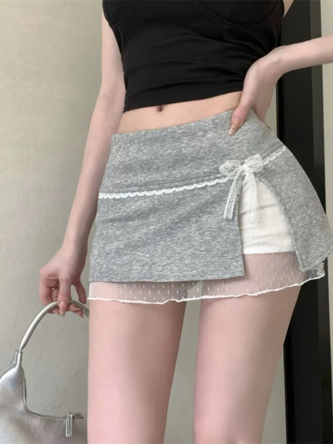Saia  de Renda Kumikumi com Patchwork, Cintura Alta, Estilo A-Line, Saias de Verão para Mulheres, Com Laço de Borboleta, ...