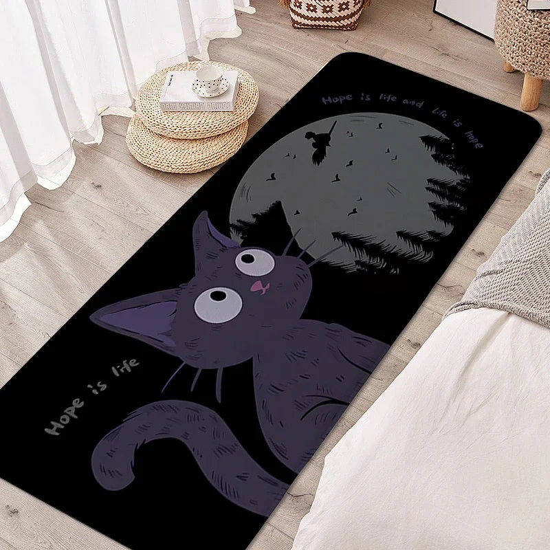 Tapete para quarto infantil, gato preto, adorável, quarto infantil, antiderrapante, banheiro, porta de entrada, decoração de casa