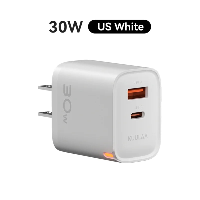 KUULAA 30W GaN Carregador PD 3.0 QC4.0 USB C Carregador Para iPhone 17 16 15 Pro Samsung S25 Xiaomi Tablet iPad Air Pro Carregador de telefone