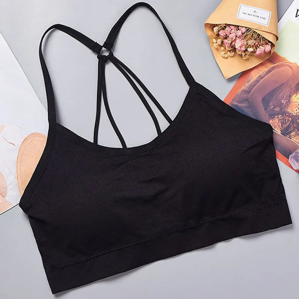 Roupa Íntima Esportiva Feminina, Top Cropped Sem Costura para Yoga e Fitness, Alças Largas com Letras, Confortável para Atividades Físicas, Sem Arame