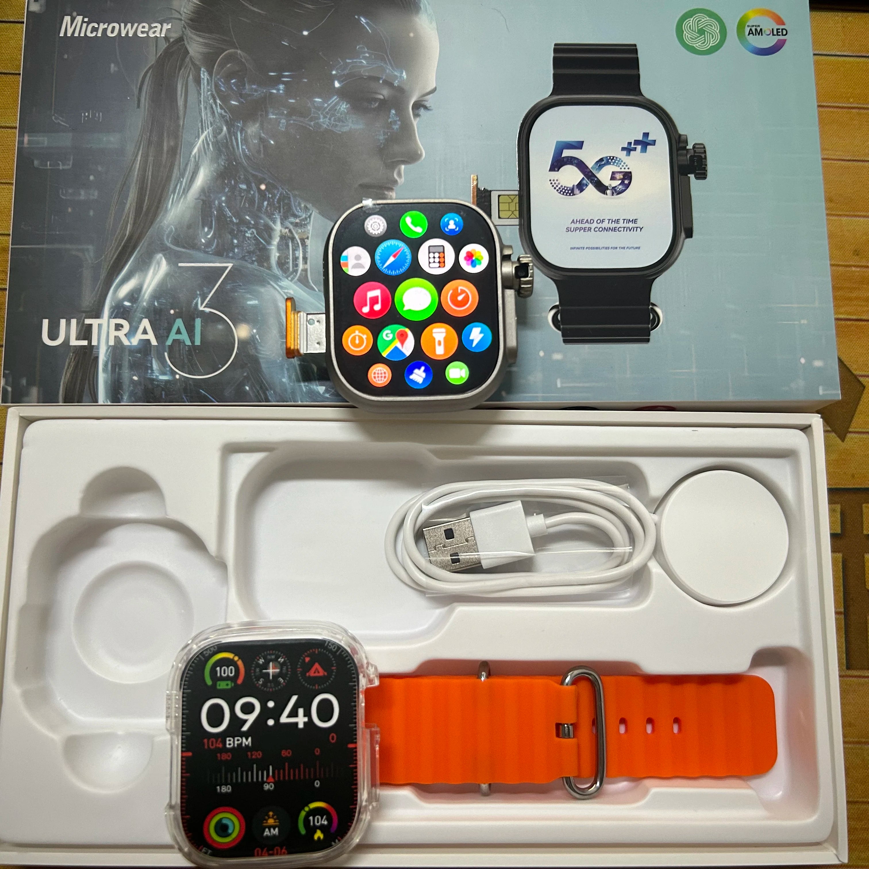 Microwear Ultra Ai3 Smartwatch 5G 180 °   Câmera rotativa Google Play GPS WIFI 2.2 polegadas Amoled HD Display 4G Chamando Smartwatch Masculino