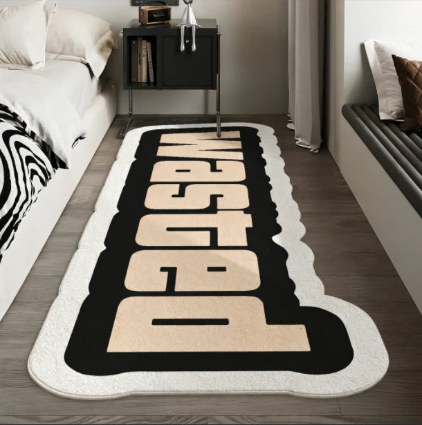 Tapete Decorativo para Quarto em Forma Irregular, Tapetes Criativos com Letras para Sala de Estar, Tapete Macio Lavável para Lado da Cama, Tapete Antiderrapante para Casa