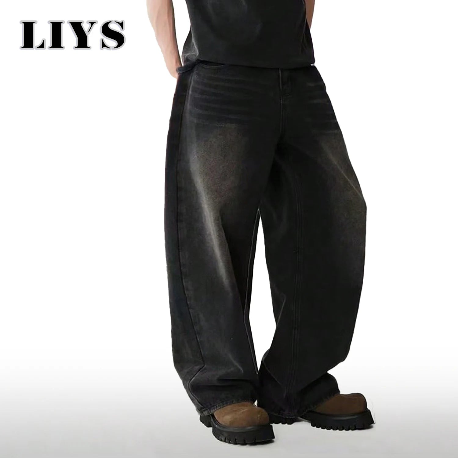 Calça jeans masculina de quatro estações, versão coreana, estudante, casual, alta rua, reta, solta, perna larga, preto, cinza, azul, baggy jean