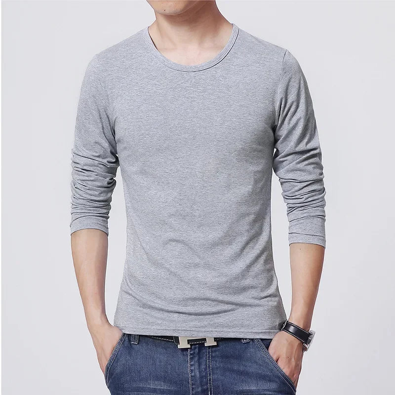 Camisetas Masculinas de Manga Longa Slim Fit MRMT 2026 Novas, Camiseta Masculina de Cor Pura para Jovens, Camisetas O-Neck para Homens e Meninos