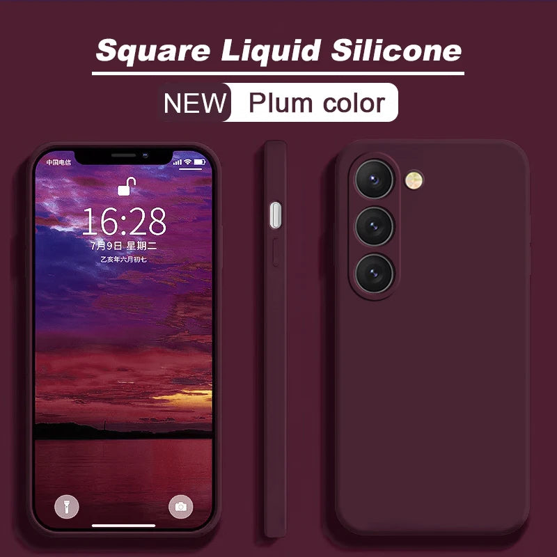 Capa de Silicone Líquido Quadrada para Samsung Galaxy S26 S25 S24 S23 S22 Ultra Plus S26Ultra - capinha Protetora Macia
