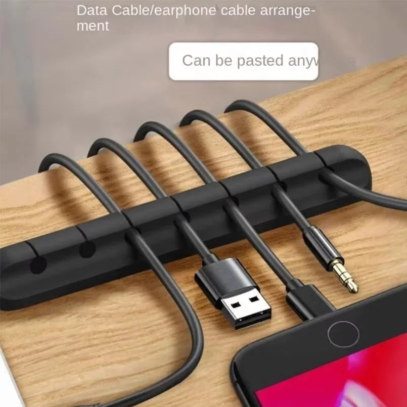 Organizador de Cabos Autoadesivo de Silicone para Mesa: Fixador de Plugues, Cabos de Mouse, Fones de Ouvido e Cabos de Dados de Celular