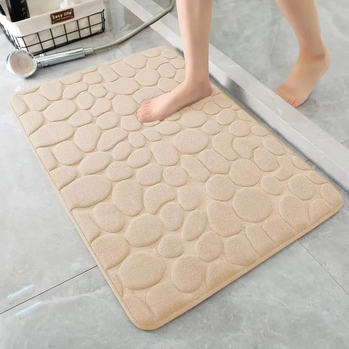 3D antiderrapante banheiro esteira, absorvente capacho, cobblestone gravado tapete, porta tapetes, máquina lavável, secagem rápida
