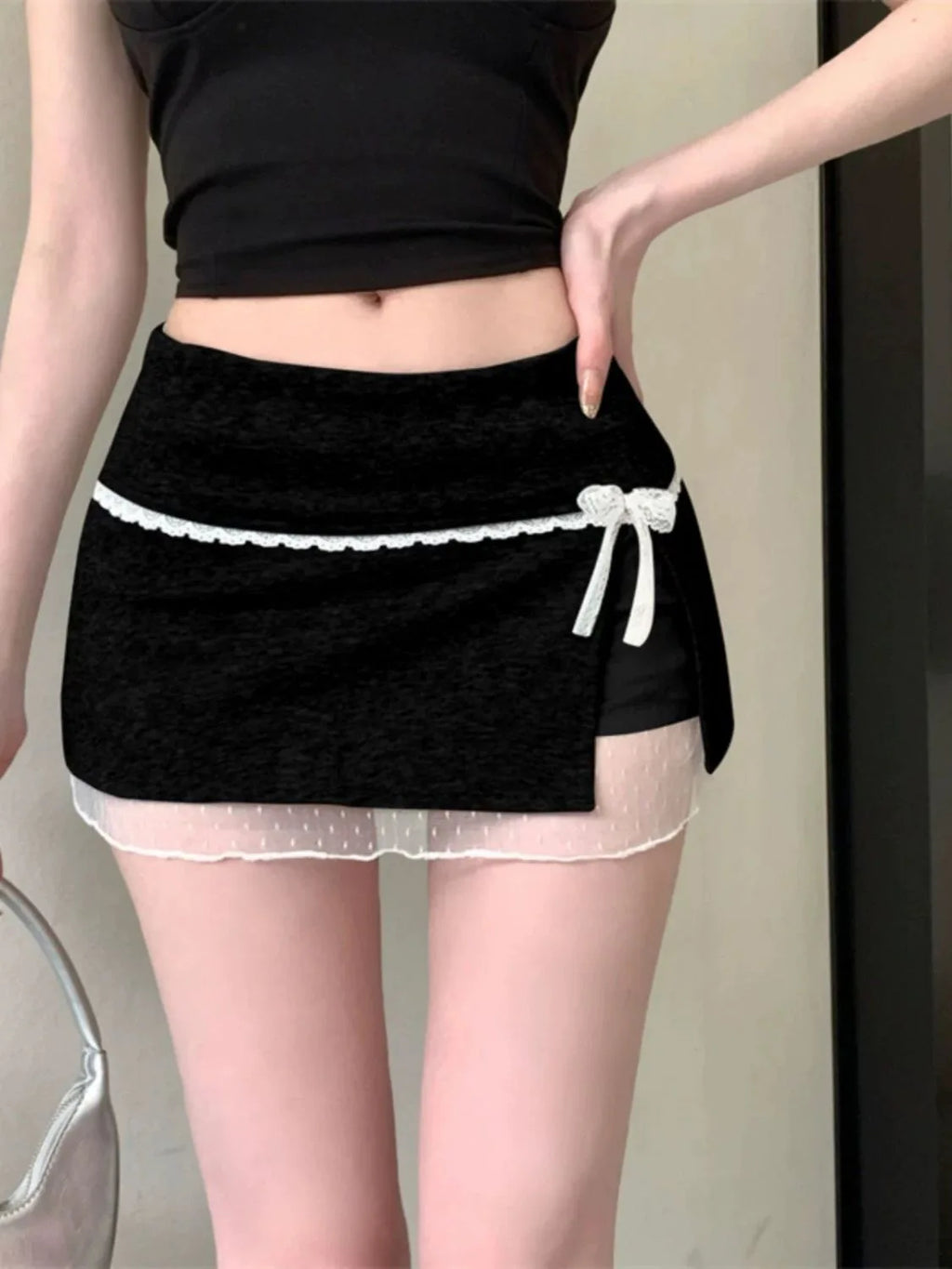 Saia  de Renda Kumikumi com Patchwork, Cintura Alta, Estilo A-Line, Saias de Verão para Mulheres, Com Laço de Borboleta, ...