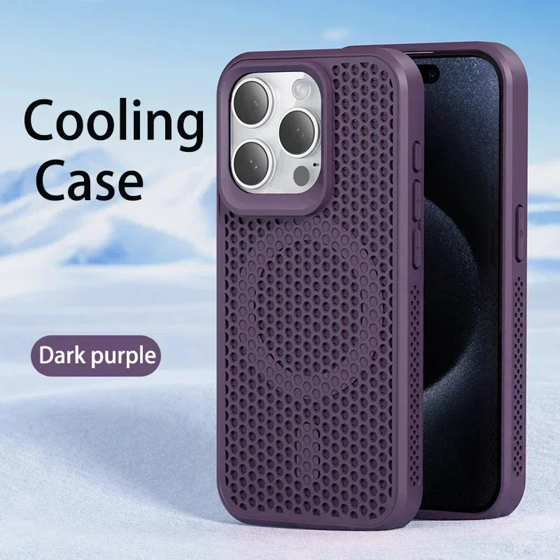 Capa de telefone com dissipação de calor para iphone 17 16 15 14 13 12 11 pro max plus respirável capa magnética traseira dura para magsafe