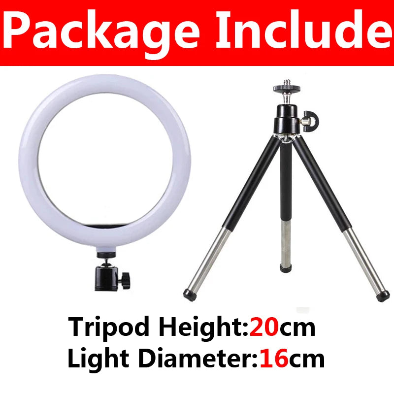 Anel de luz LED de 12 polegadas para fotografia, iluminação de celular com tripé, lâmpada redonda USB para vídeos do YouTube e transmissões ao vivo.