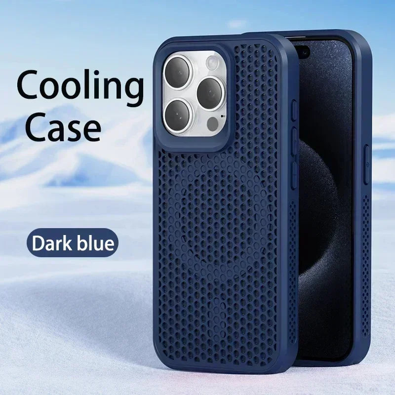 Capa de telefone com dissipação de calor para iphone 17 16 15 14 13 12 11 pro max plus respirável capa magnética traseira dura para magsafe
