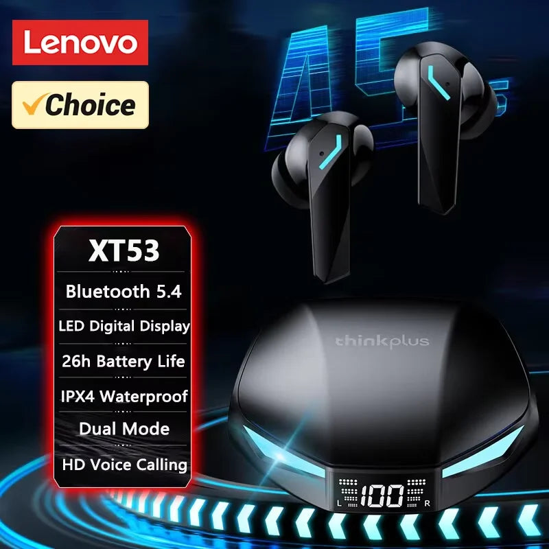 Original lenovo xt53 tws atualização bluetooth v5.4 fones de ouvido sem fio led display digital redução ruído fone